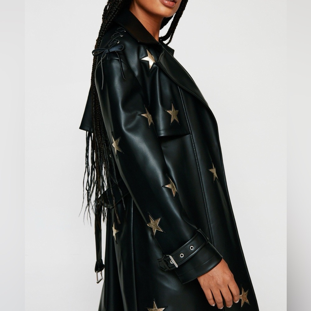 NWT Nasty Gal Premium Star Trench Coat - Picture 3 of 4